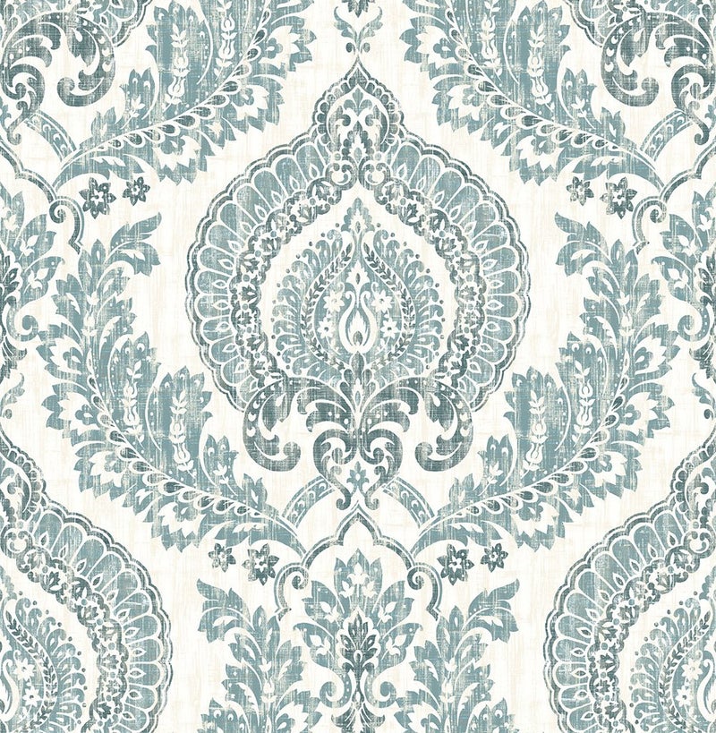NuWallpaper NU1702 Kensington Damask Peel & Stick Wallpaper, Blue - Image 1